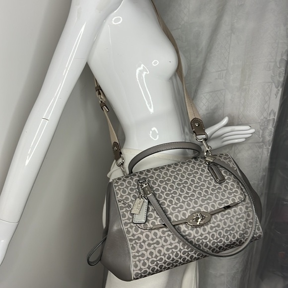Coach Madeline Madison 25215 Gray Jacquard Leather Satchel Shoulder Crossbody - Picture 14 of 16